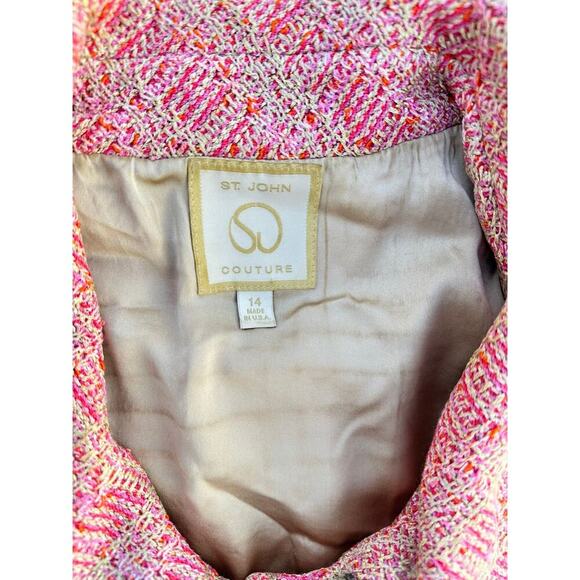 LUXURY ST. JOHN COUTURE PINK TWEED 2-PIECE SKIRT SUIT - SIZE 14 (Made In USA) - Picture 13 of 16